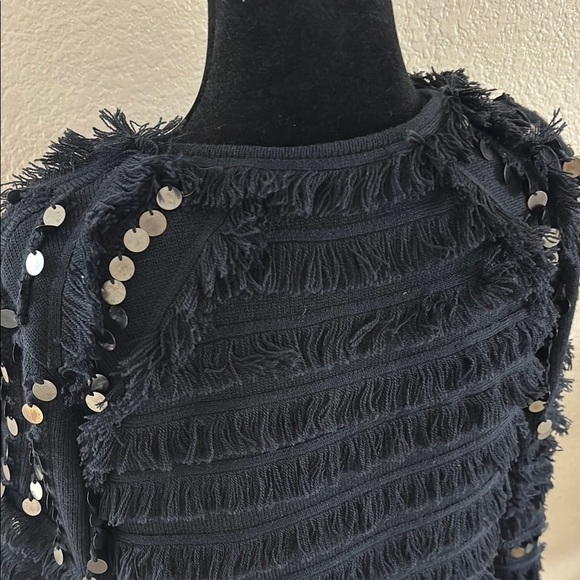 $268 Kobi Halperin Navy Blue Fringe Sequin Jacket Cardigan - Picture 7 of 9